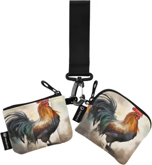 Vintage Rooster Zip Around Wristlet Wallet for Women Portable Detachable Dual Pocket Keychain Wallet Wrist Wallet