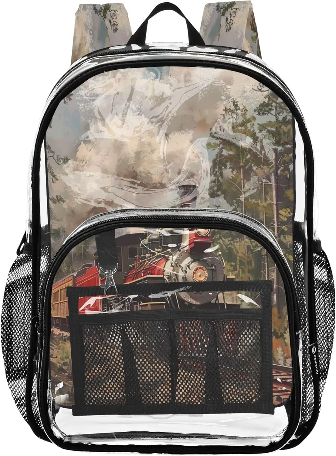 Vintage Train Kids Backpack, Clear Plastic Bag, Book Bag, Clear Backpacks for School