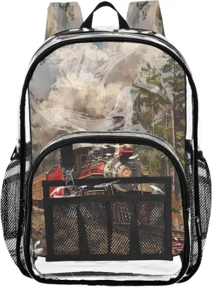 Vintage Train Kids Backpack, Clear Plastic Bag, Book Bag, Clear Backpacks for School