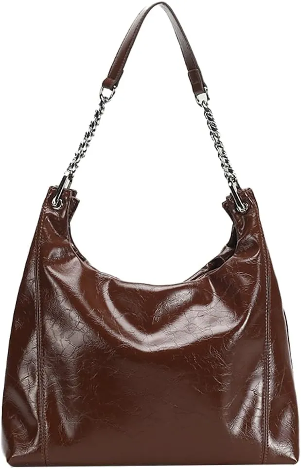 Vintage Vegan Leather Shoulder Bag for Women Large Tote Purses Ladies Work Handbags Chain Top Handle Satchels