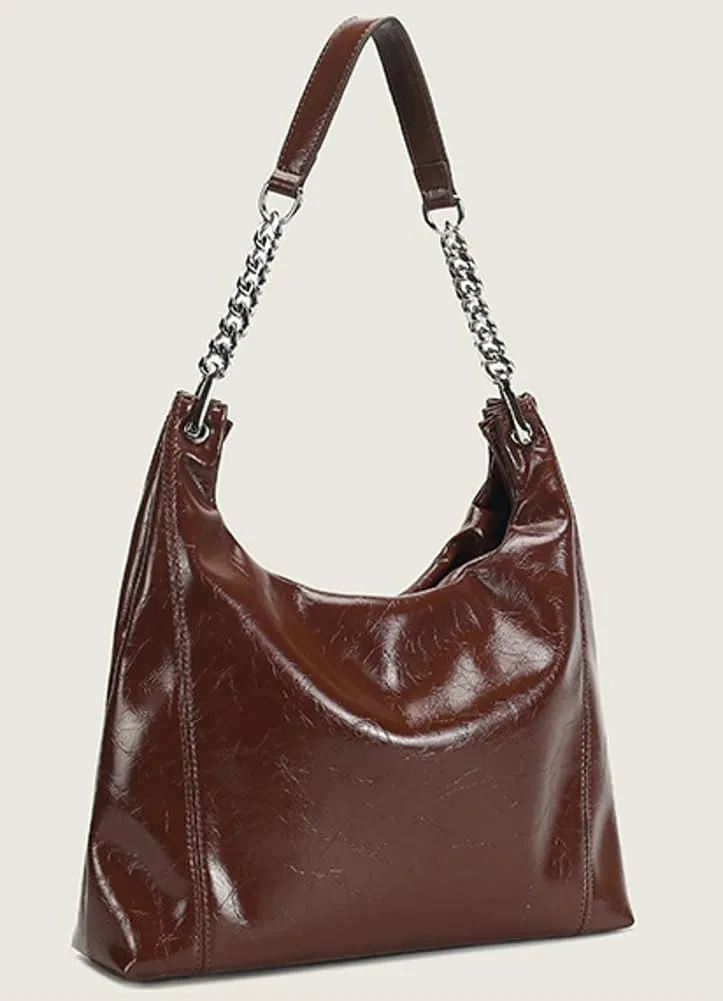 Vintage Vegan Leather Shoulder Bag for Women Large Tote Purses Ladies Work Handbags Chain Top Handle Satchels