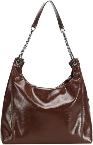 Vintage Vegan Leather Shoulder Bag for Women Large Tote Purses Ladies Work Handbags Chain Top Handle Satchels