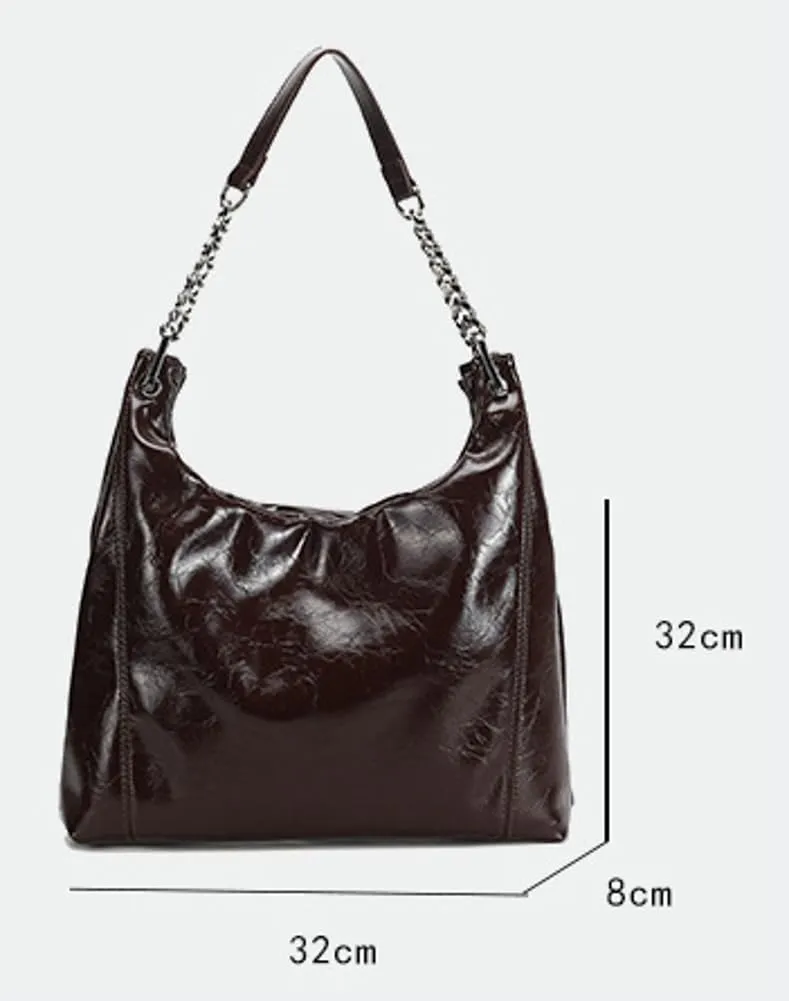 Vintage Vegan Leather Shoulder Bag for Women Large Tote Purses Ladies Work Handbags Chain Top Handle Satchels