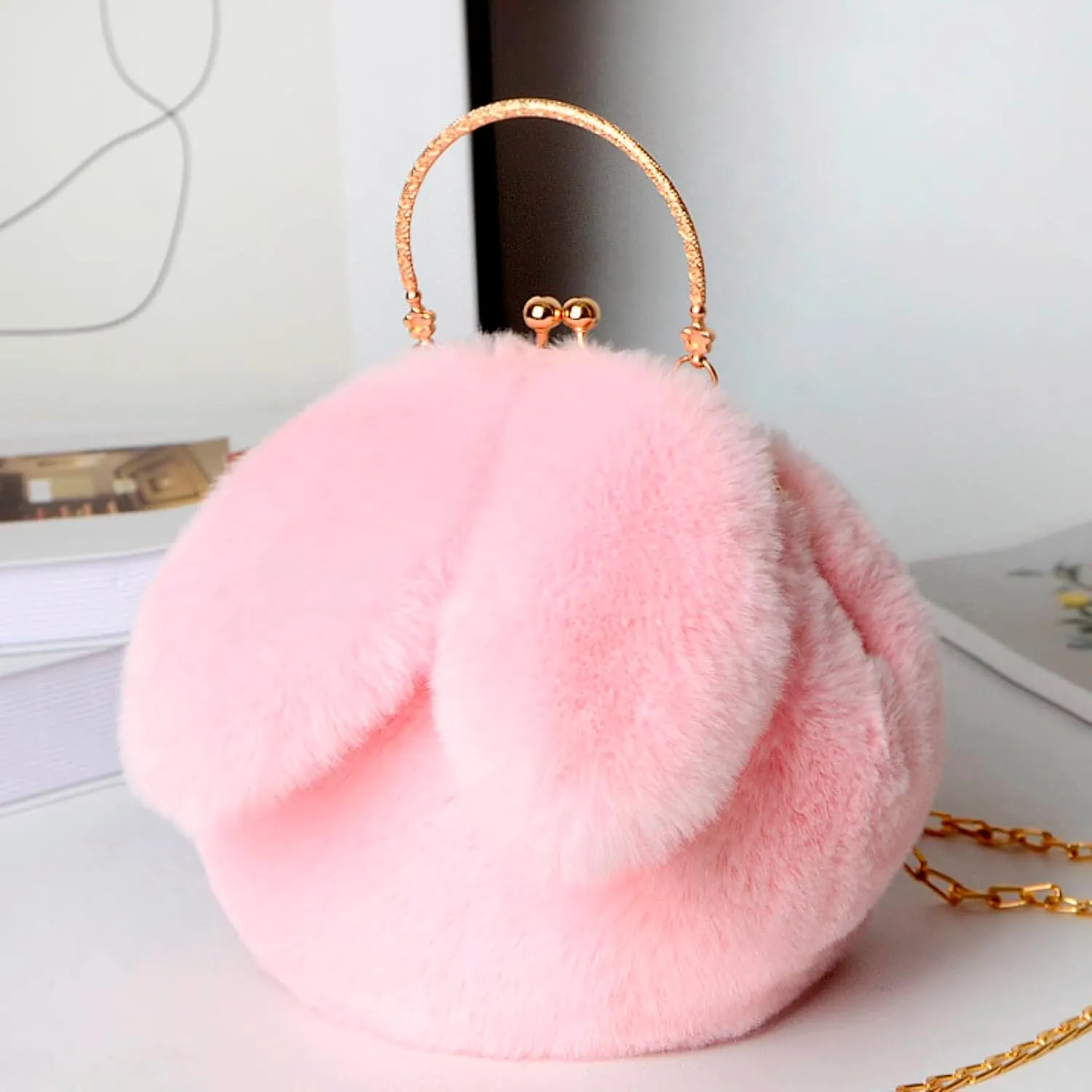 Wallet Purse for Women Outdoor Cute Ladies Shoulder Bag Casual Shopping Messenger Bag Round Cat Ear Plush Handbag