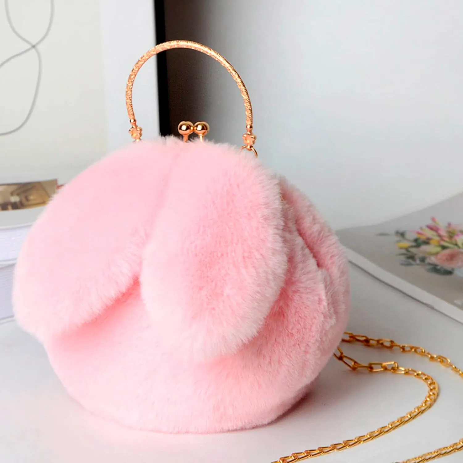 Wallet Purse for Women Outdoor Cute Ladies Shoulder Bag Casual Shopping Messenger Bag Round Cat Ear Plush Handbag