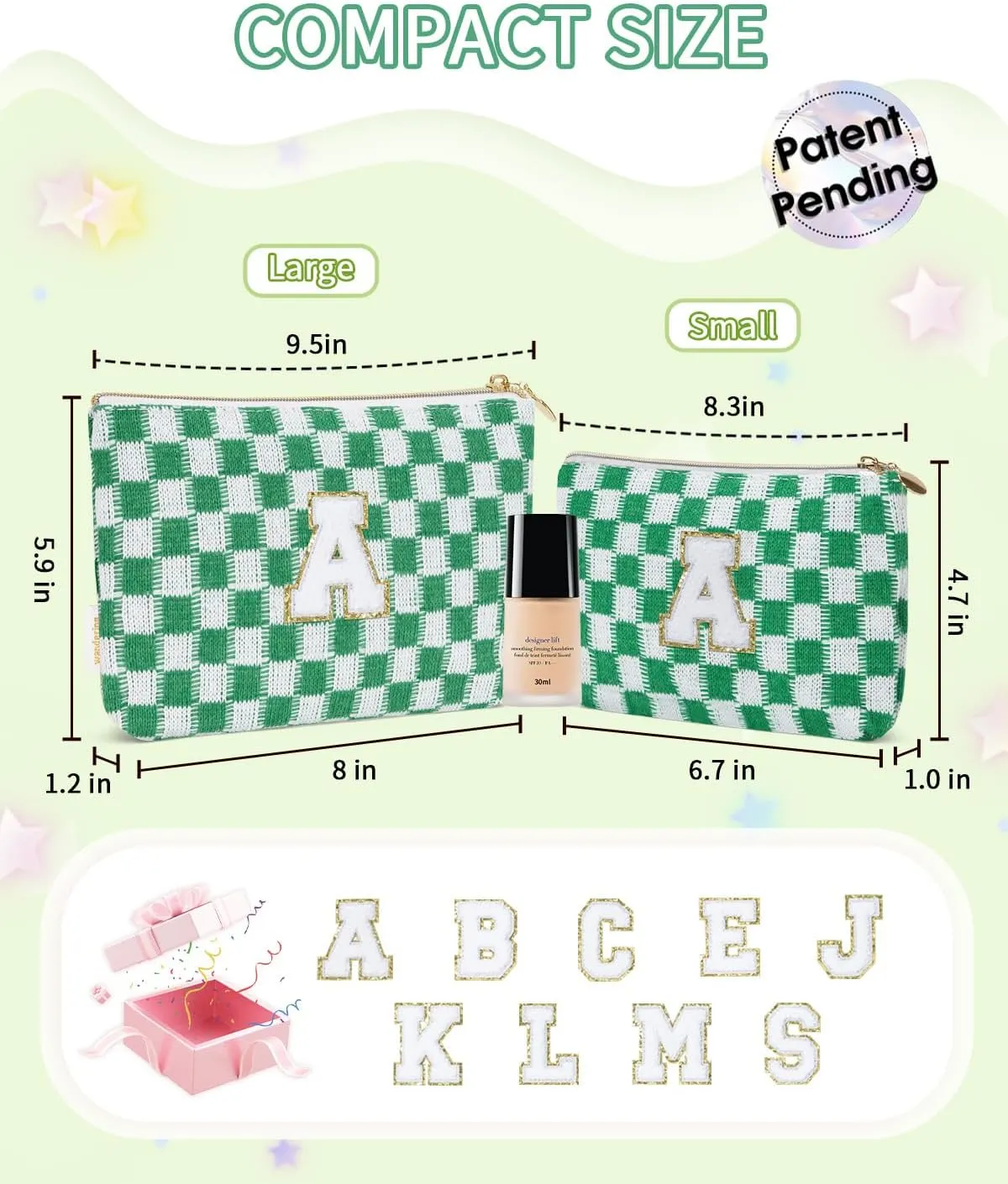 Wandering Nature Initial Makeup Bag Small Cosmetic Bag for Purse 2 Pack Personalized Zippered Pouch Travel Organizer Gifts for Women Mom Daughter