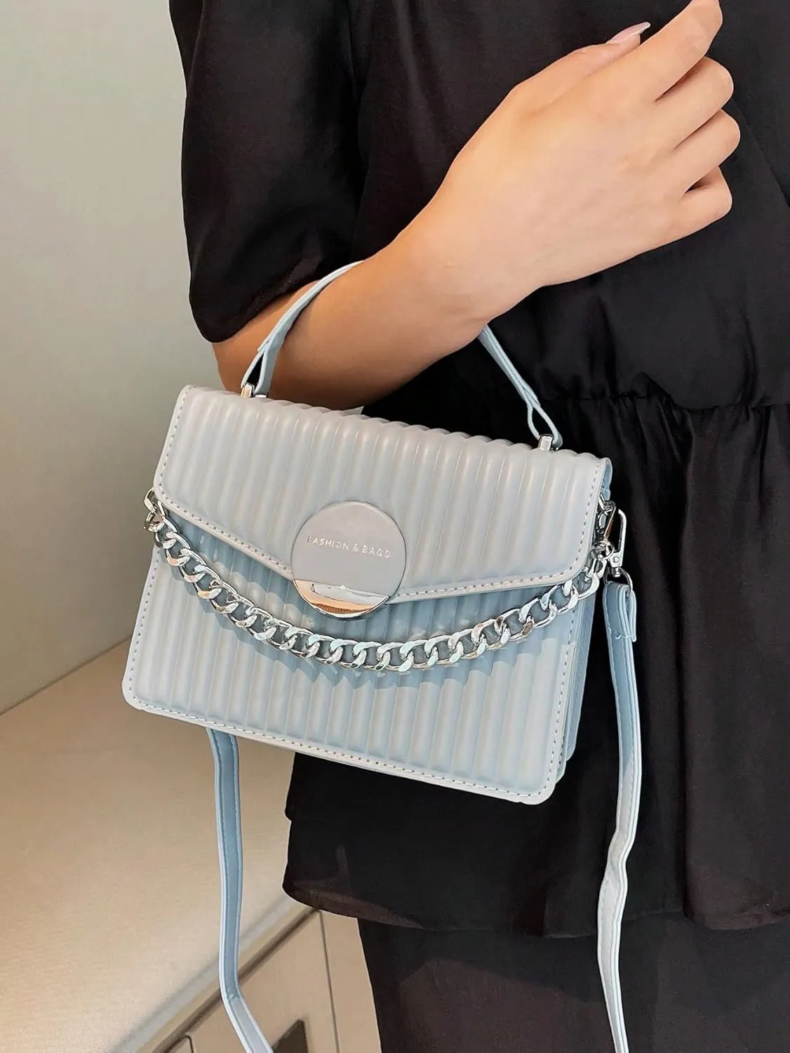 WDIRARA Women's Chain Strap Shoulder Bag Satchels Handbag Crossbody Bag Top Handle Bag