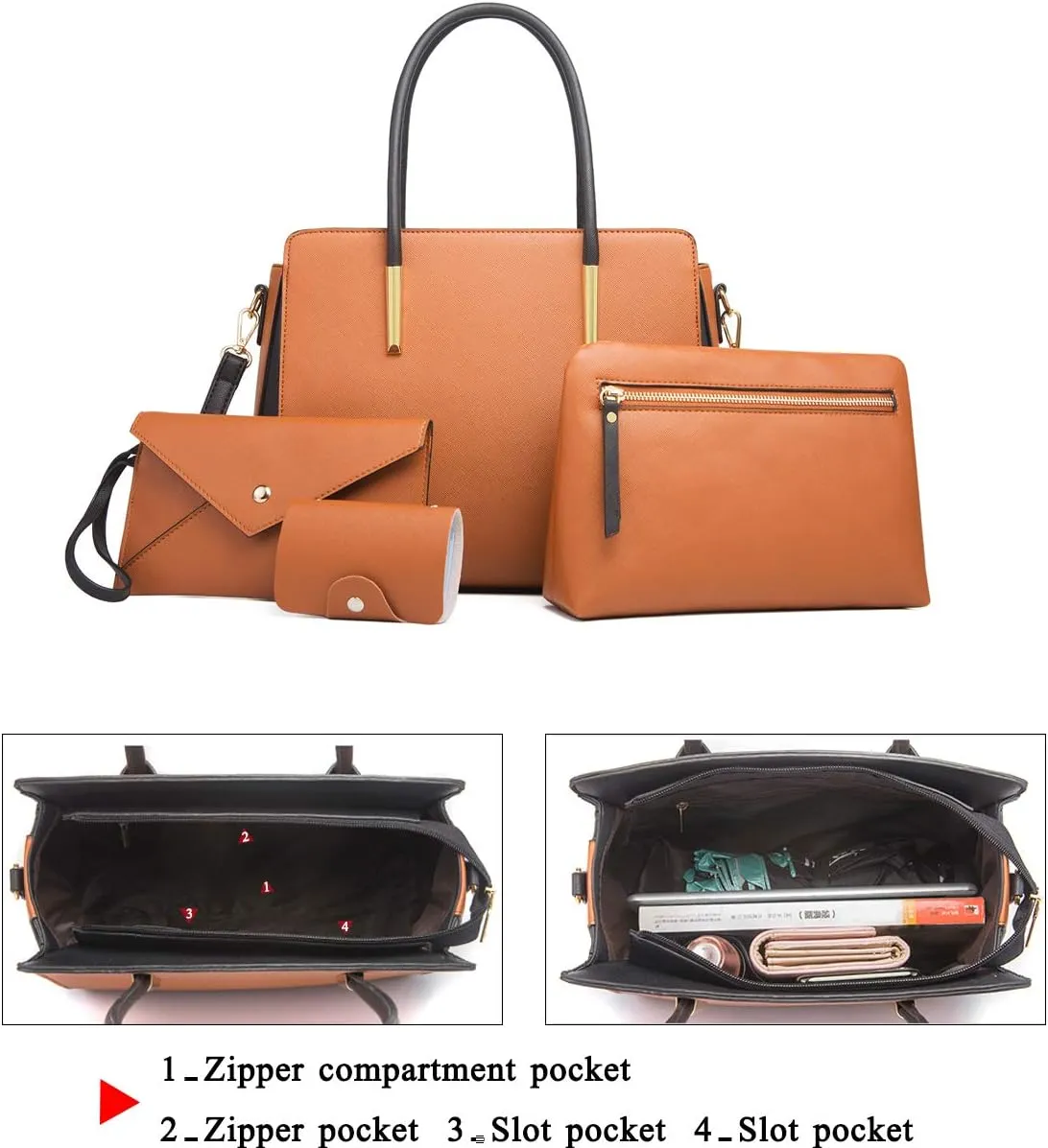 Women Fashion Handbags 4pcs Tote Bags Set Shoulder Bag Top Handle Satchels Purse