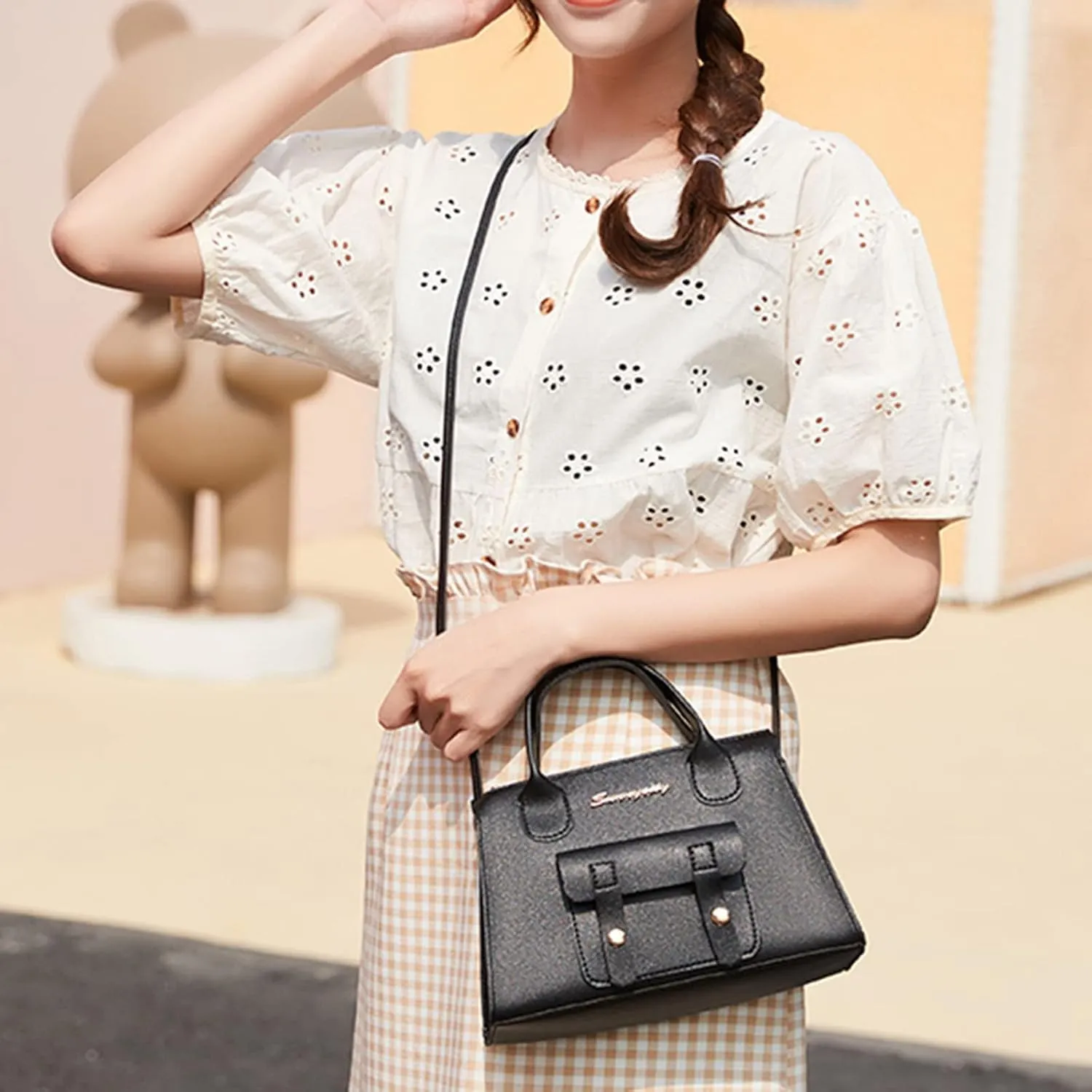 Women Messenger Bags Fashion New Pattern Solid Simple Handbag Shoulder Bag Purpose High Capacity (Black, One Size)