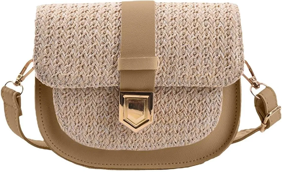 Women's Bag Simple Small Fresh Single Shoulder Crossbody Bag Saddle Vintage Canvas (Khaki, One Size)