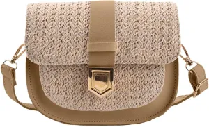 Women's Bag Simple Small Fresh Single Shoulder Crossbody Bag Saddle Vintage Canvas (Khaki, One Size)