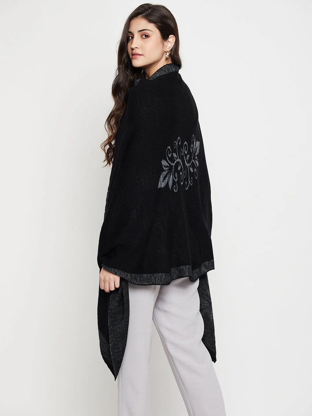 Women's Casual  Black Self Floral jacquard pattern  Stole