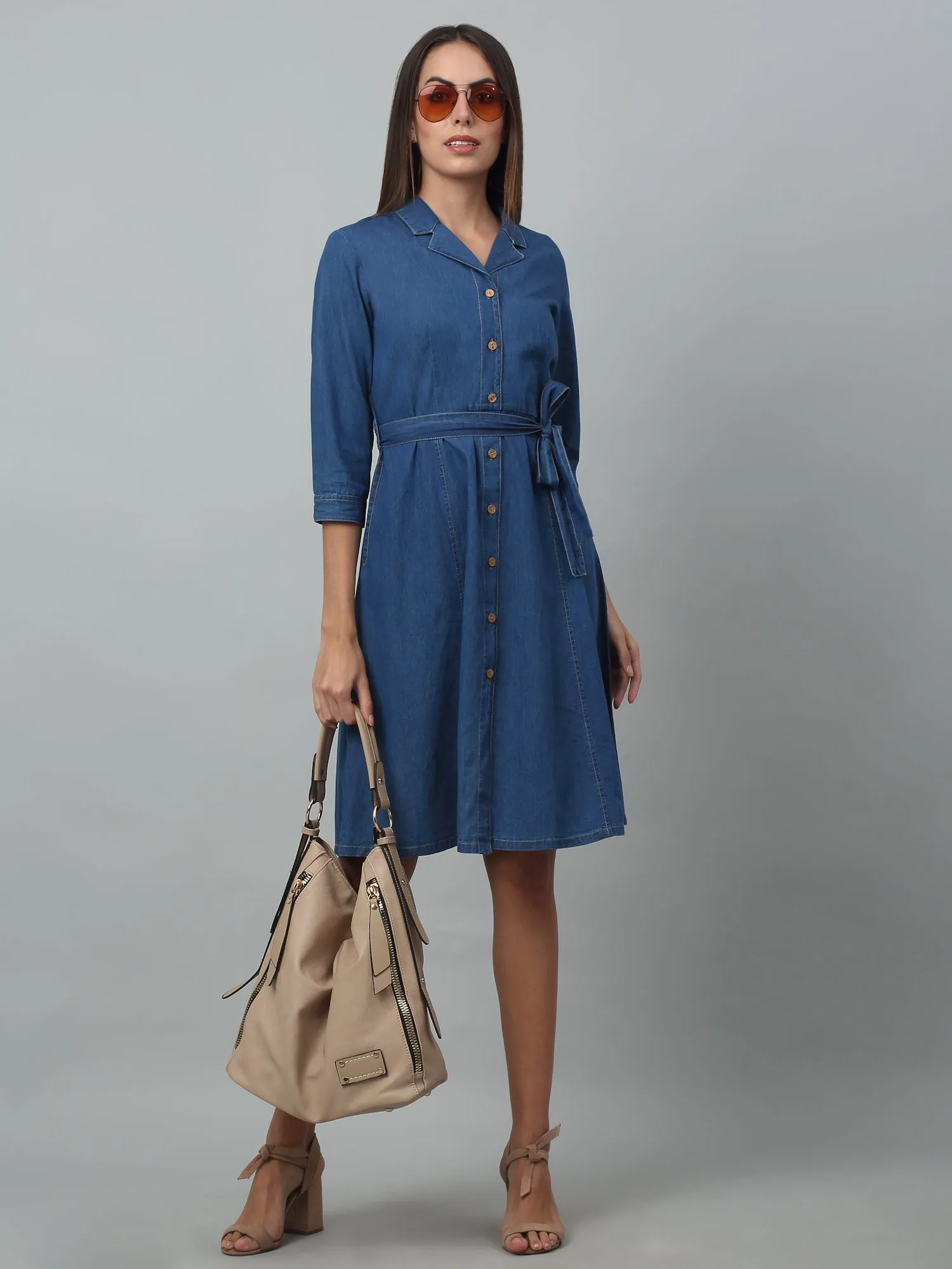 Women's Casual Shirt Collar Indigo blue Denim Shirt  Dress