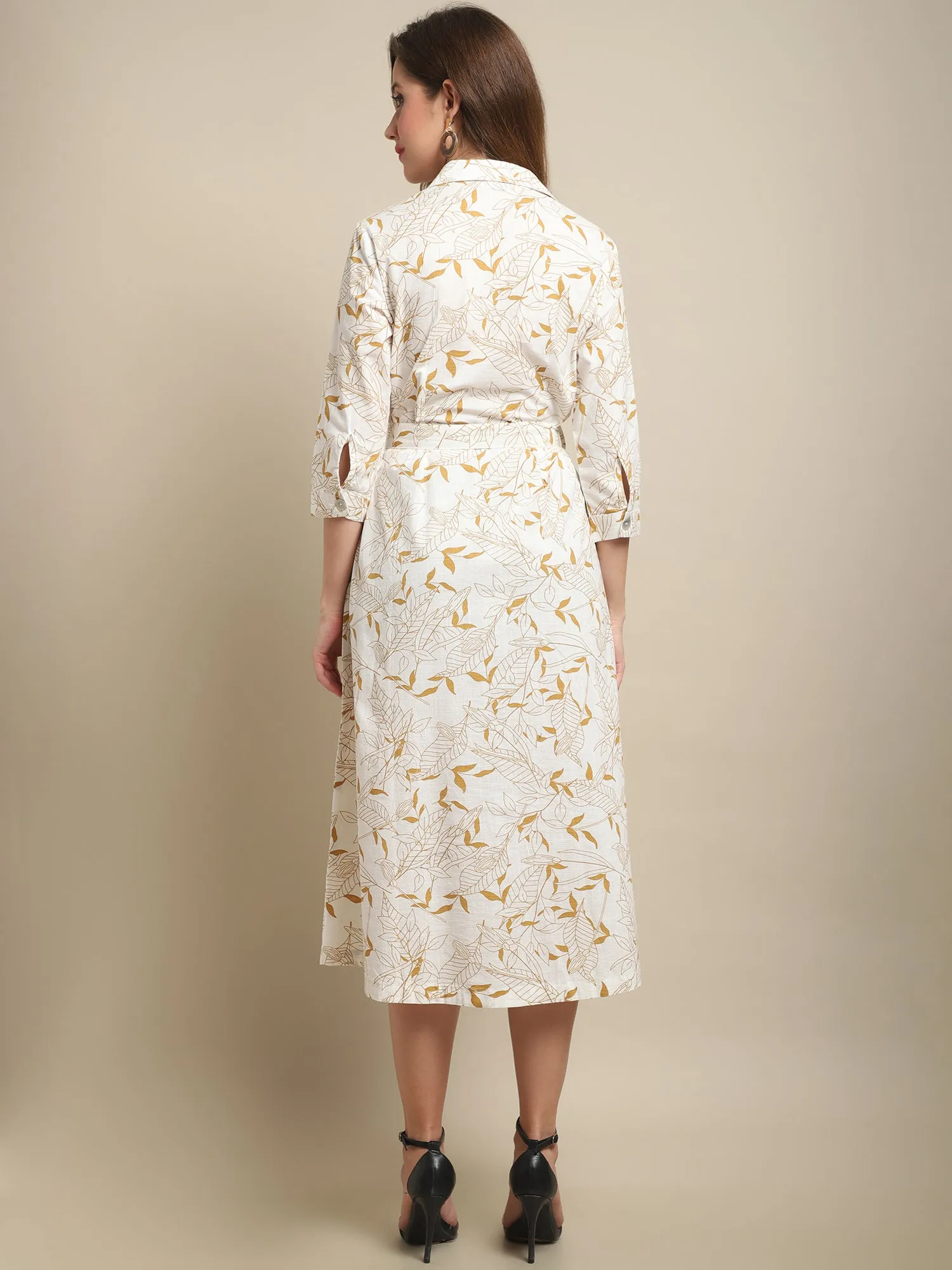Women's Casual Shirt collar Ivory Floral Print Shirt Dress