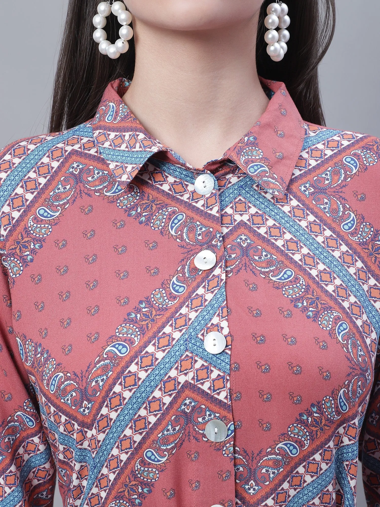 Women's Casual Shirt collar Multi Color Geometric Print Shirt Dress