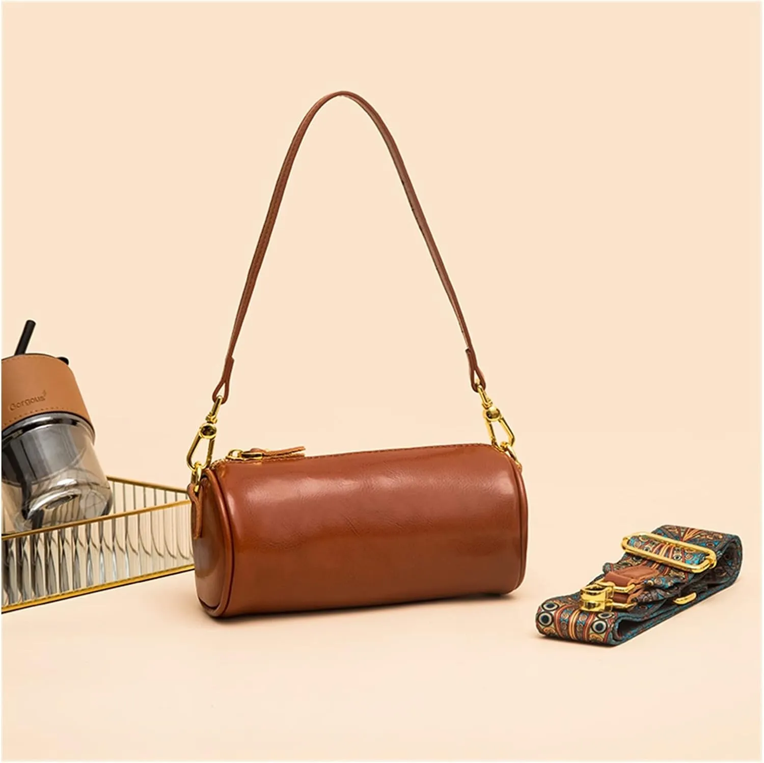 Womens Genuine Leather Shoulder Bags Small Messenger Bags Ladies Crossbody Bags For Women Shoulder Bags(Brown)