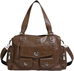Womens Multi Pocket Shoulder Bag Large Y2k Rivet Tote Crossbody Purse Top Handle Satchels Vegan Leather Handbags