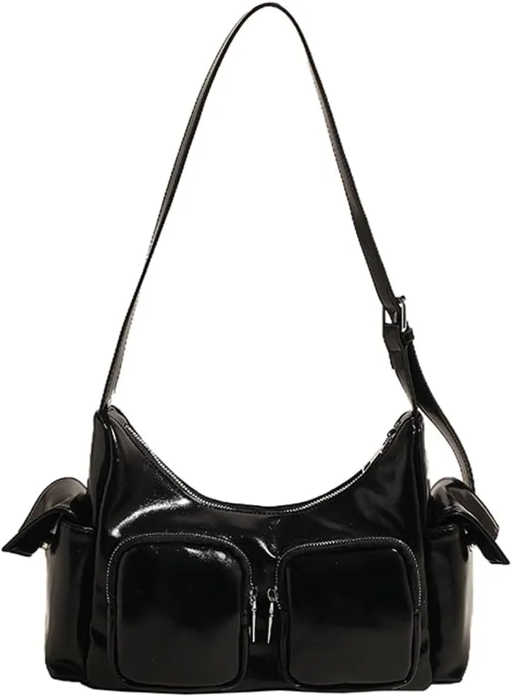 Women's Multi Pocket Shoulder Bag Y2k Vegan Leather Handbags Trendy Crossbody Purse Small Tote Satchels