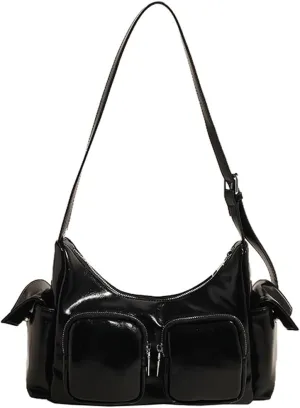 Women's Multi Pocket Shoulder Bag Y2k Vegan Leather Handbags Trendy Crossbody Purse Small Tote Satchels