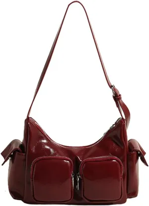 Women's Multi Pocket Shoulder Bag Y2k Vegan Leather Handbags Trendy Crossbody Purse Small Tote Satchels
