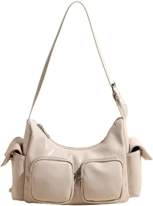 Women's Multi Pocket Shoulder Bag Y2k Vegan Leather Handbags Trendy Crossbody Purse Small Tote Satchels