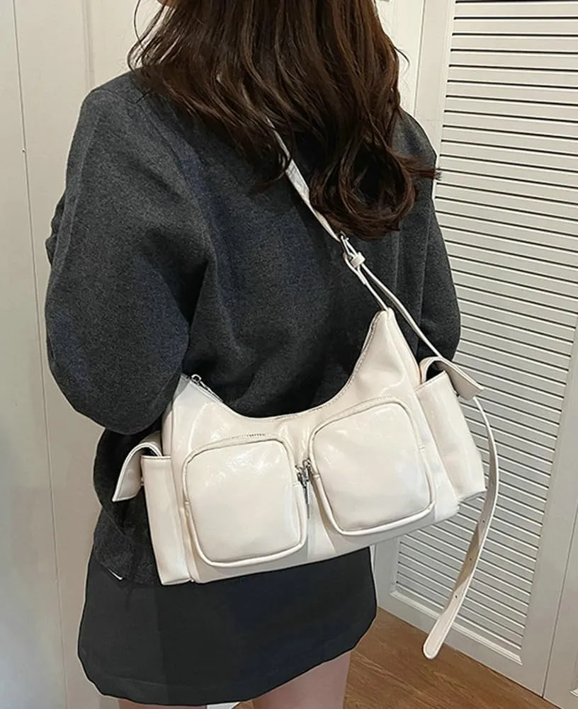 Women's Multi Pocket Shoulder Bag Y2k Vegan Leather Handbags Trendy Crossbody Purse Small Tote Satchels