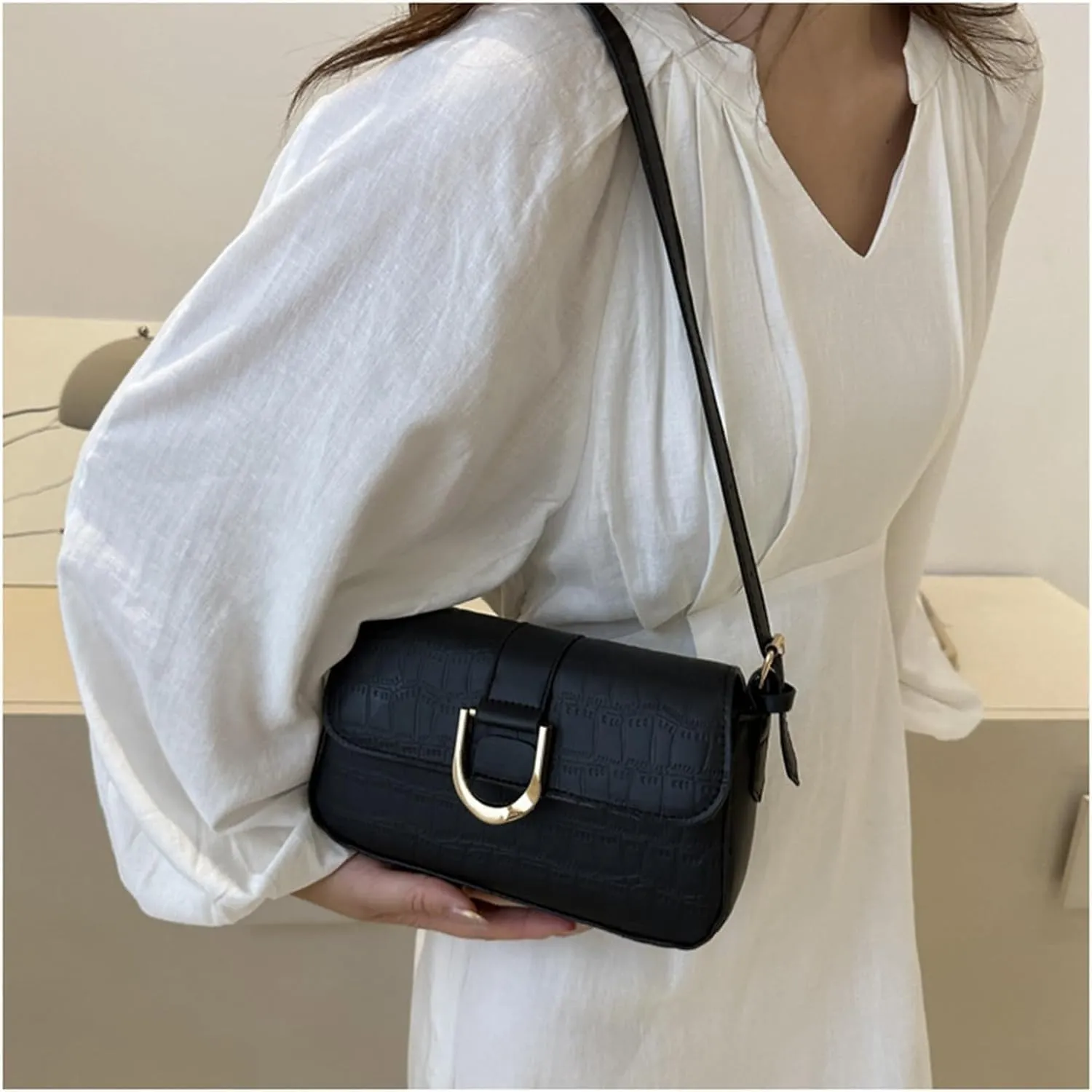 Women's PU Leather Shoulder Bag Hobo Handbag and Purse Satchels Bag Crossbody Bag with Adjustable Strap (Khaki)
