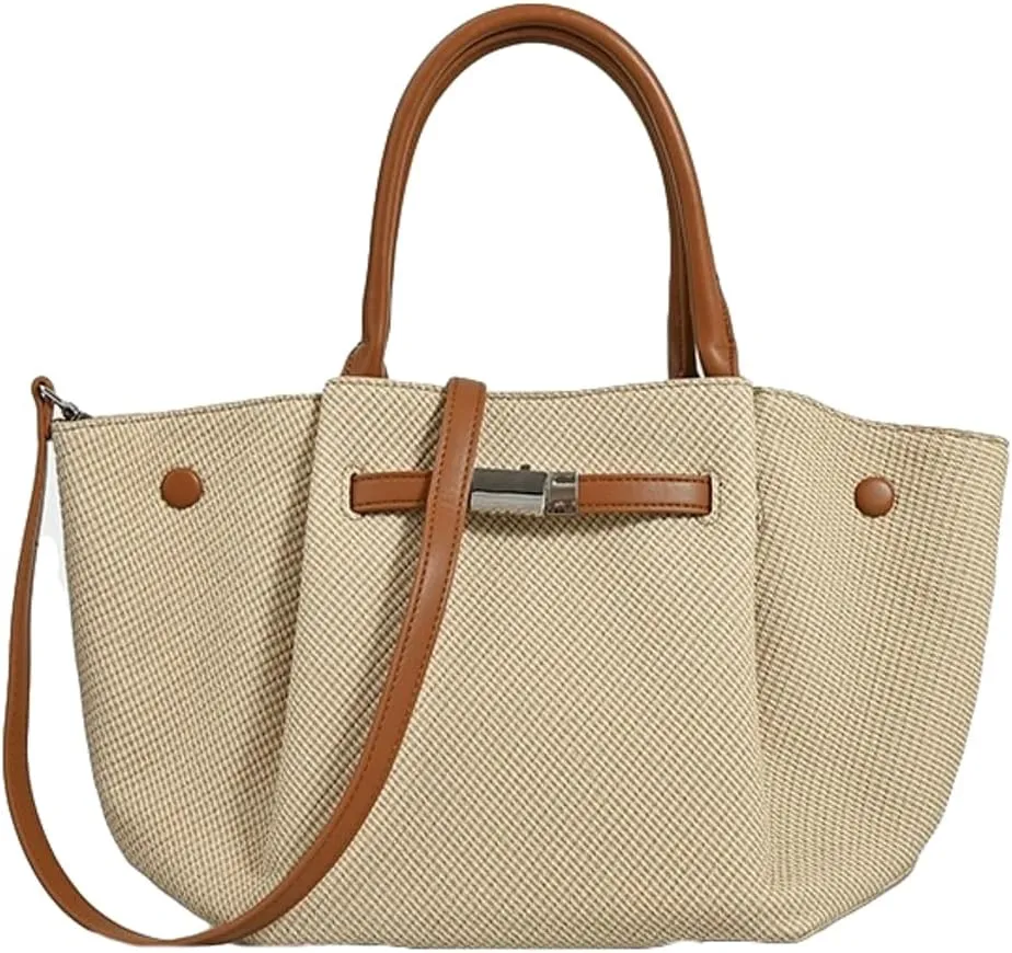 Womens Trendy Faux Leather Shoulder Bag Large Bucket Tote Purse Woven Crossbody Bag Top Handle Handbags Satchels