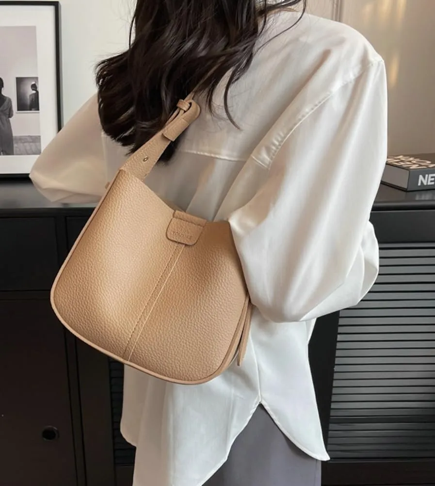 Womens Trendy Vegan Leather Bucket Bag Crossbody Shoulder Purses Small Handbags Ladies Chic Tote Satchels 2pcs