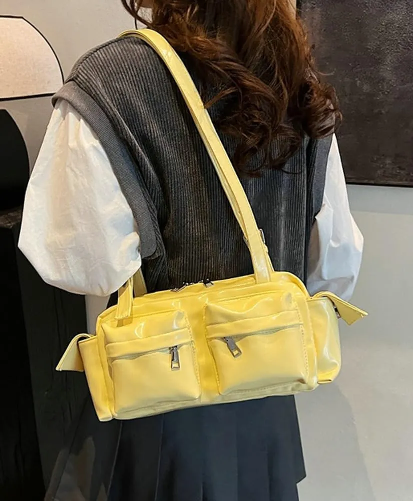 Womens Trendy Vegan Leather Shoulder Bag Large Vintage Y2k Tote Purse Handbag Multi Pocket Top Handle Satchels