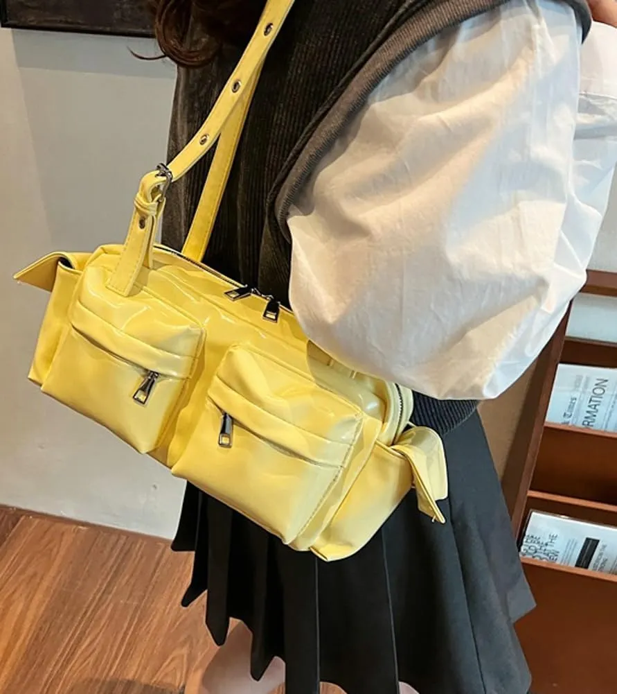 Womens Trendy Vegan Leather Shoulder Bag Large Vintage Y2k Tote Purse Handbag Multi Pocket Top Handle Satchels