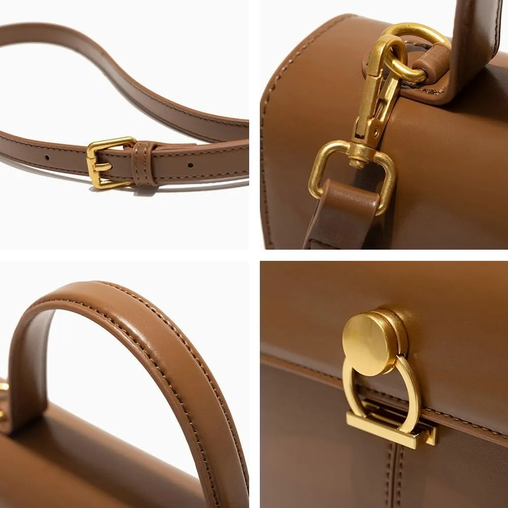 Womens Vintage Top Handle Handbags Commuter Crossbody Tote Bag Small Shoulder Purse Soft Vegan Leather Satchels Gift