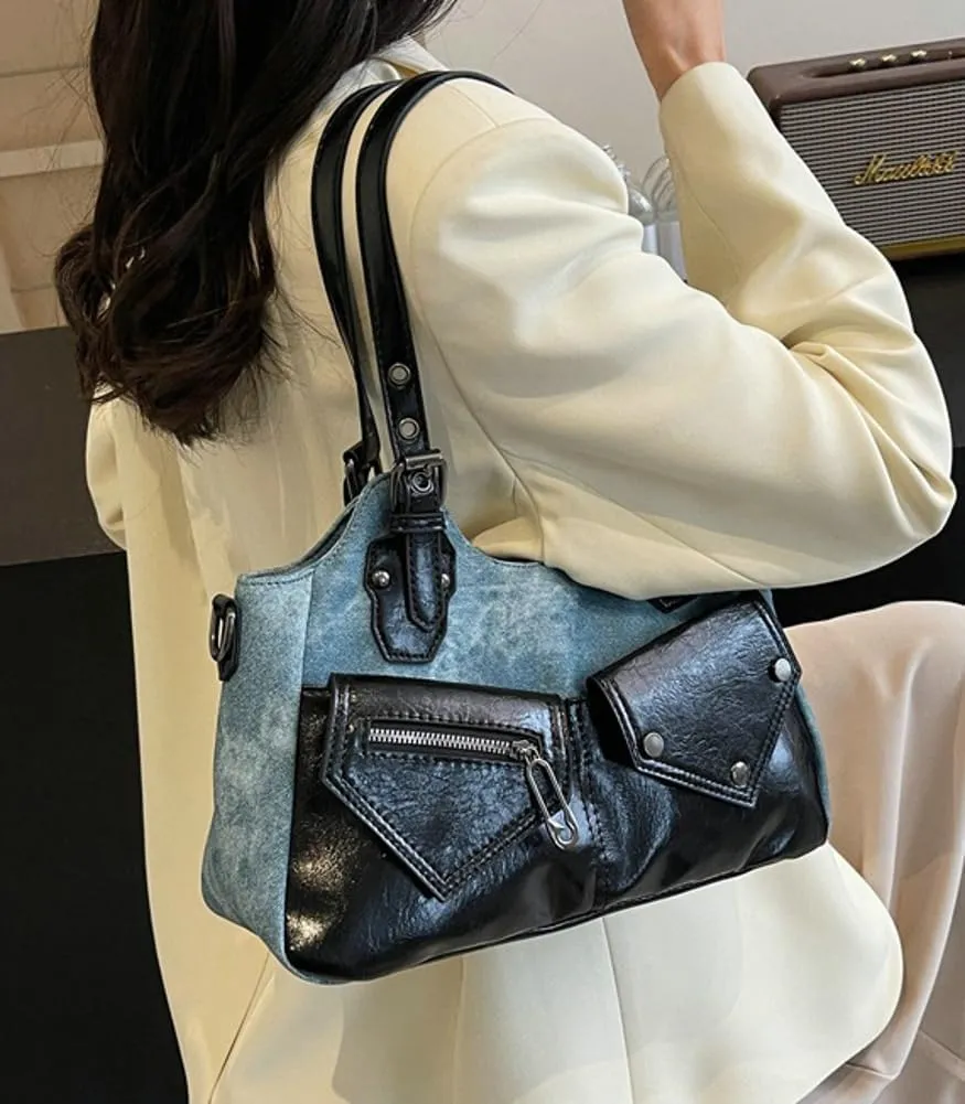 Womens Vintage Tote Bags Y2k Large PU Leather Shoulder Crossbody Purse Soft Handbags Top Handle Satchels