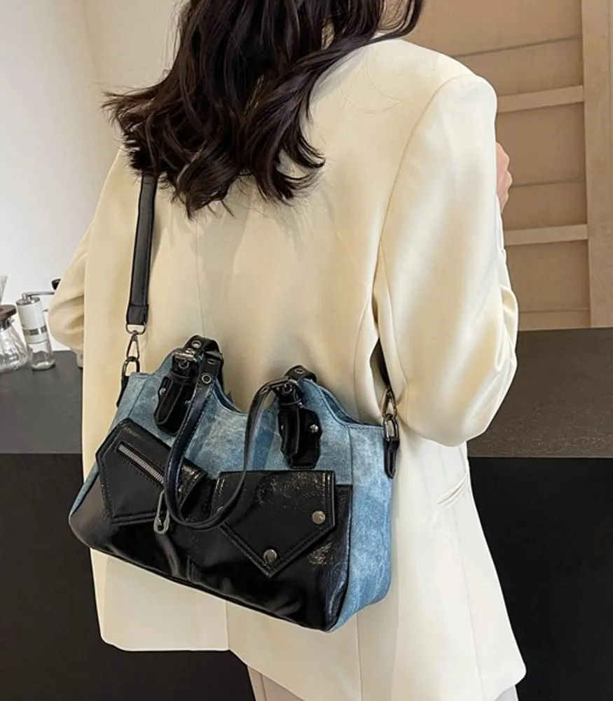 Womens Vintage Tote Bags Y2k Large PU Leather Shoulder Crossbody Purse Soft Handbags Top Handle Satchels