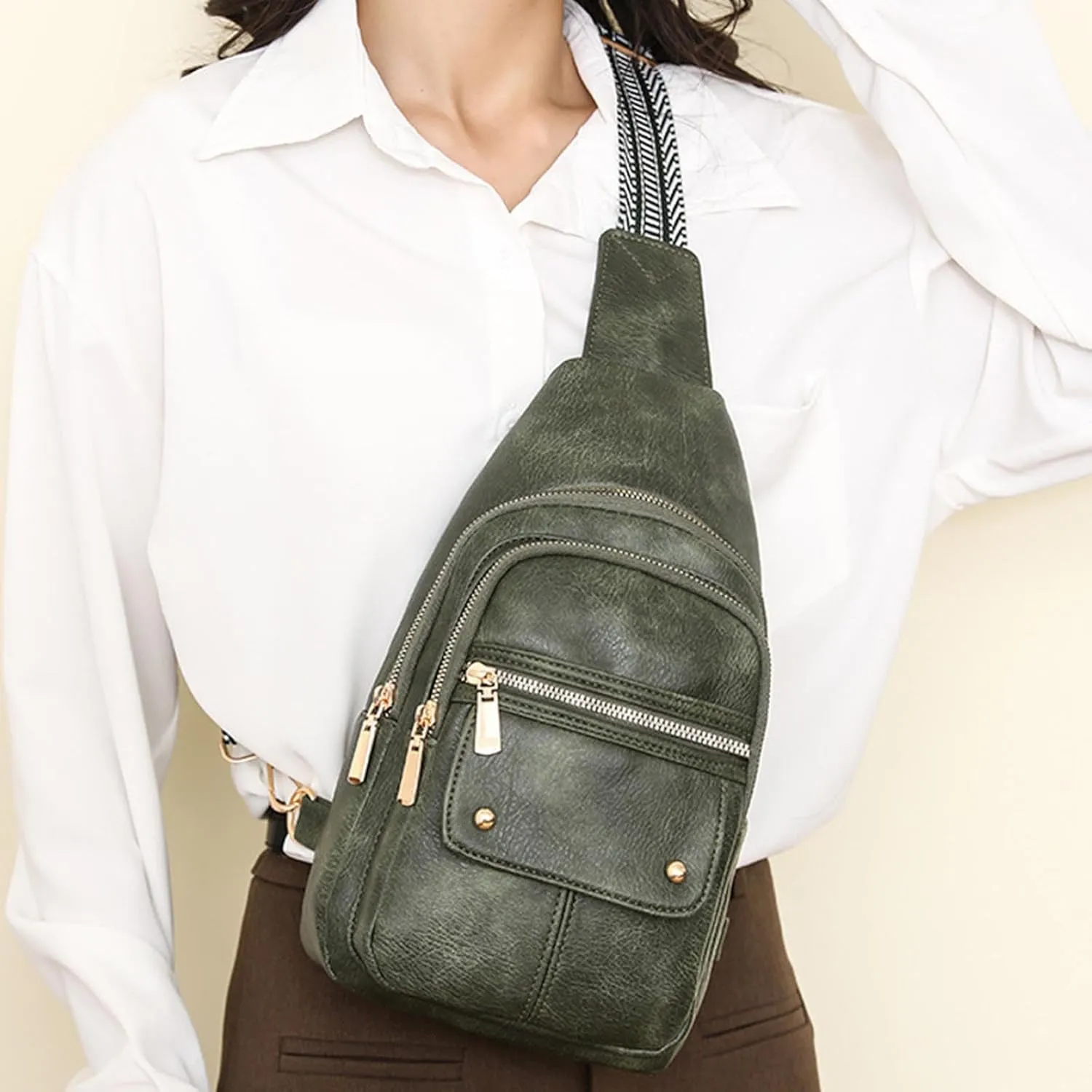 Women's Waterproof Leather Crossbody Purses Multi Pocket Crossbody Purses Shoulder Handbags Passport Holder(Green)