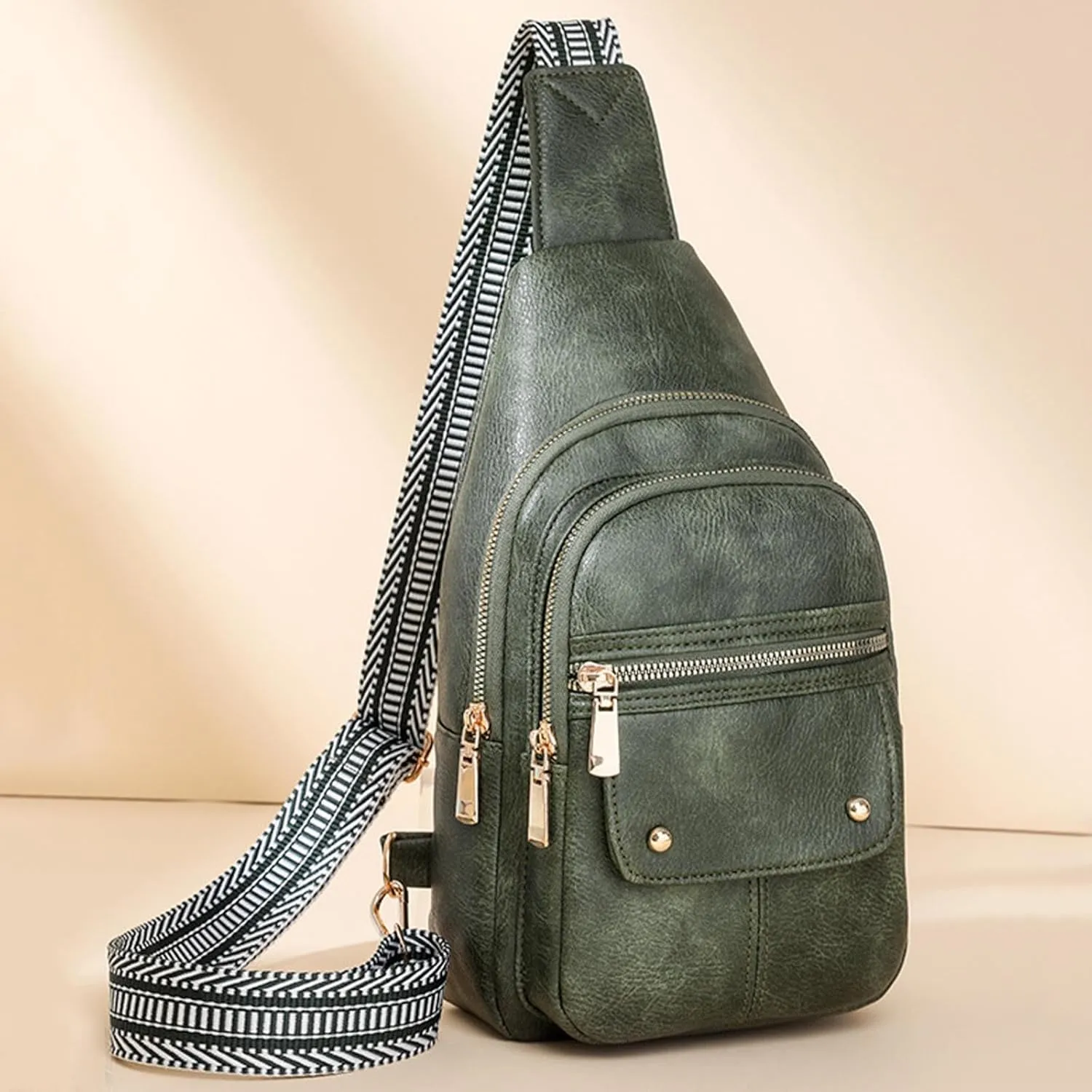 Women's Waterproof Leather Crossbody Purses Multi Pocket Crossbody Purses Shoulder Handbags Passport Holder(Green)
