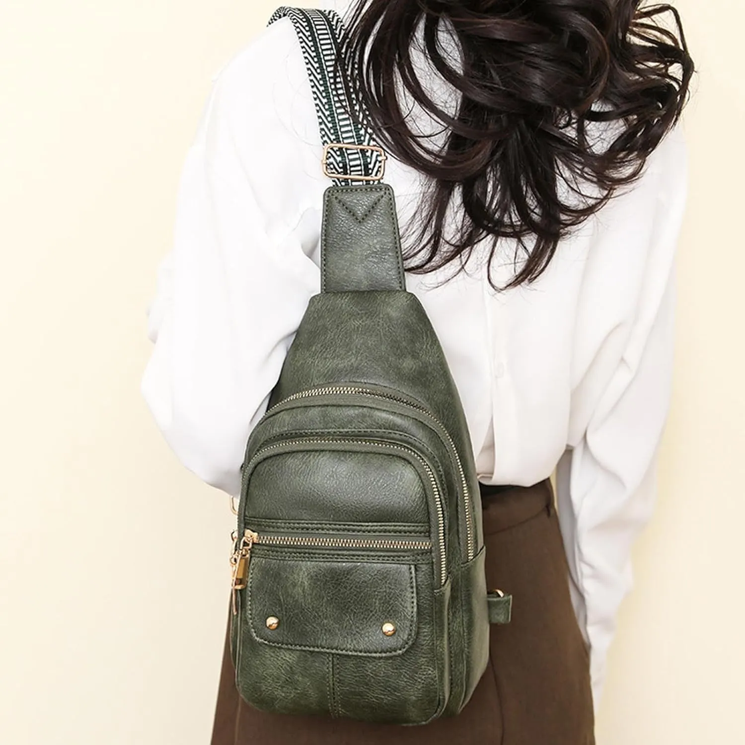 Women's Waterproof Leather Crossbody Purses Multi Pocket Crossbody Purses Shoulder Handbags Passport Holder(Green)