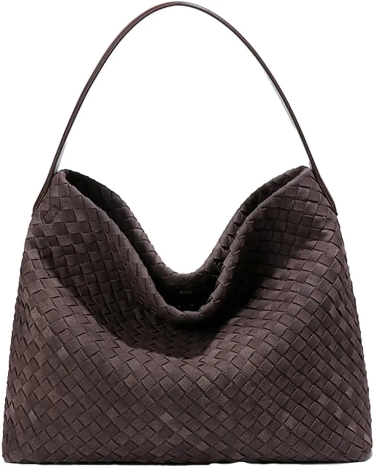 Woven Bags Women Slouchy Woven Suede Tote Bag Trendy Suede Hobo Purse Vintage Satchels Handbag for Work Travel