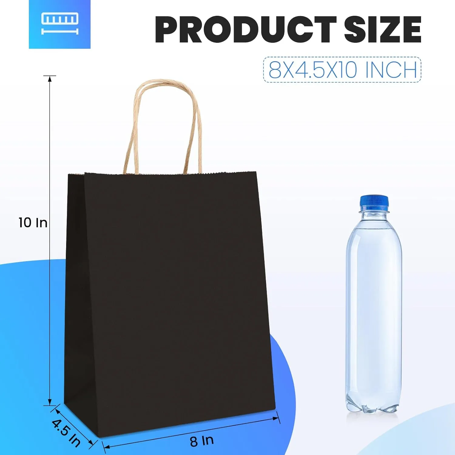 XPCARE 100Pack Black Paper Bags 8x4.5x10 Inch, Plain Medium Paper Bags with Handles Bulk, Kraft Paper Gift Bag, Retail, Party, Shopping, Favor Bag