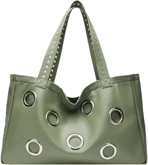 Y2k Studded Tote Hobo Bags Women 90s PU Leather Crescent Crossbody Purse Trendy Shoulder Satchels Punk Underarm Handbag