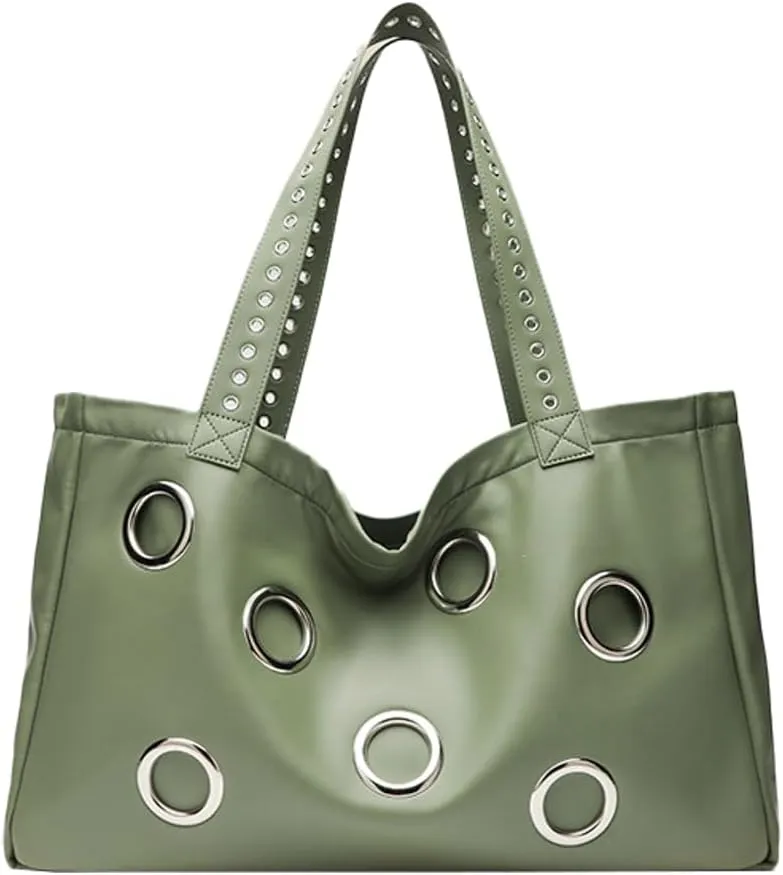 Y2k Studded Tote Hobo Bags Women 90s PU Leather Crescent Crossbody Purse Trendy Shoulder Satchels Punk Underarm Handbag