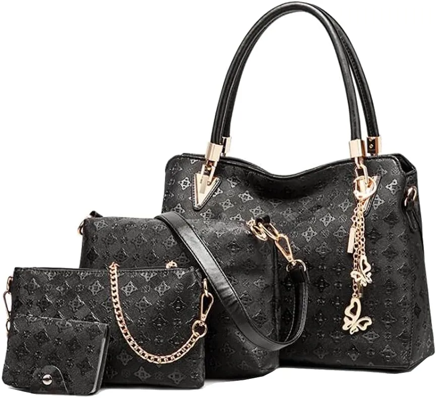 YAQUNICER Women Synthetic PU Leather Tote Satchel Hobo Backpack 4pcs Shoulder Top-Handle Crossbody Handbag