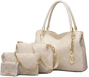 YAQUNICER Women Synthetic PU Leather Tote Satchel Hobo Backpack 4pcs Shoulder Top-Handle Crossbody Handbag
