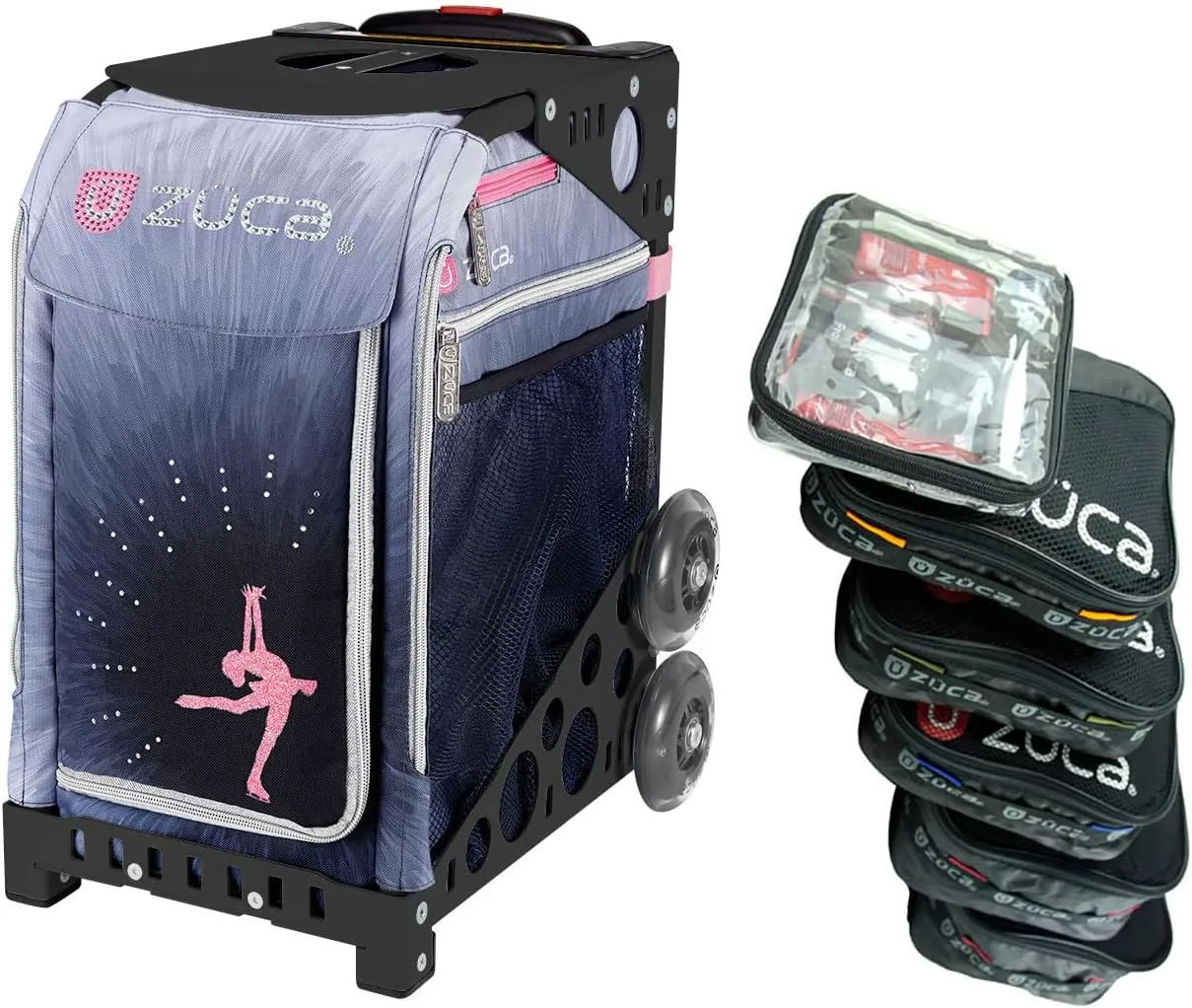 Zuca Bag, Black Frame, Non Flashing Wheels, 5 Packing Pouches, Toiletry Bag